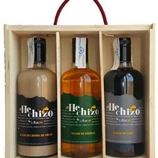 Caja Madera 3 Botellas Licores El Hechizo by Latarce. Incluye: Elixir de Crema de Orujo,Hierbas y Café